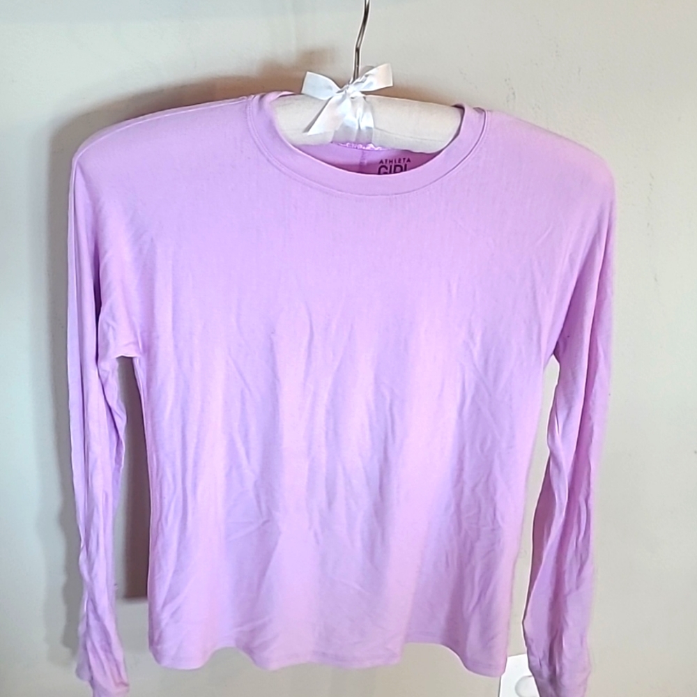 Athleta Girl M 8-10 long sleeve soft lavender t-shirt with thumb holes